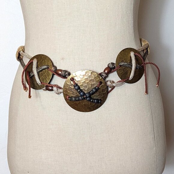 Mixed Media Metal Woven Rope 80’s 90’s Belt Boho Art to Wear